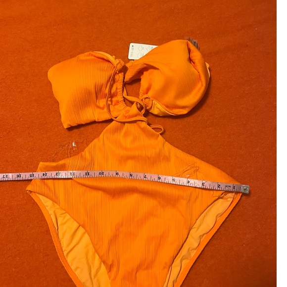 Orange tangerine raised ribbed cutout one-piece swimsuit NWT - Picture 9 of 12